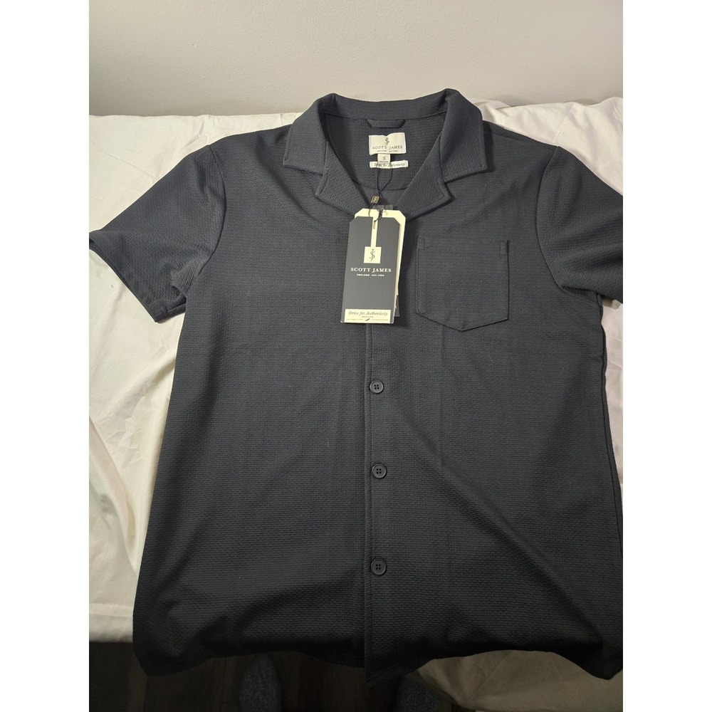 Scott James Black Short Sleeve Button Down Shirt Mens Small Textured New with Ta